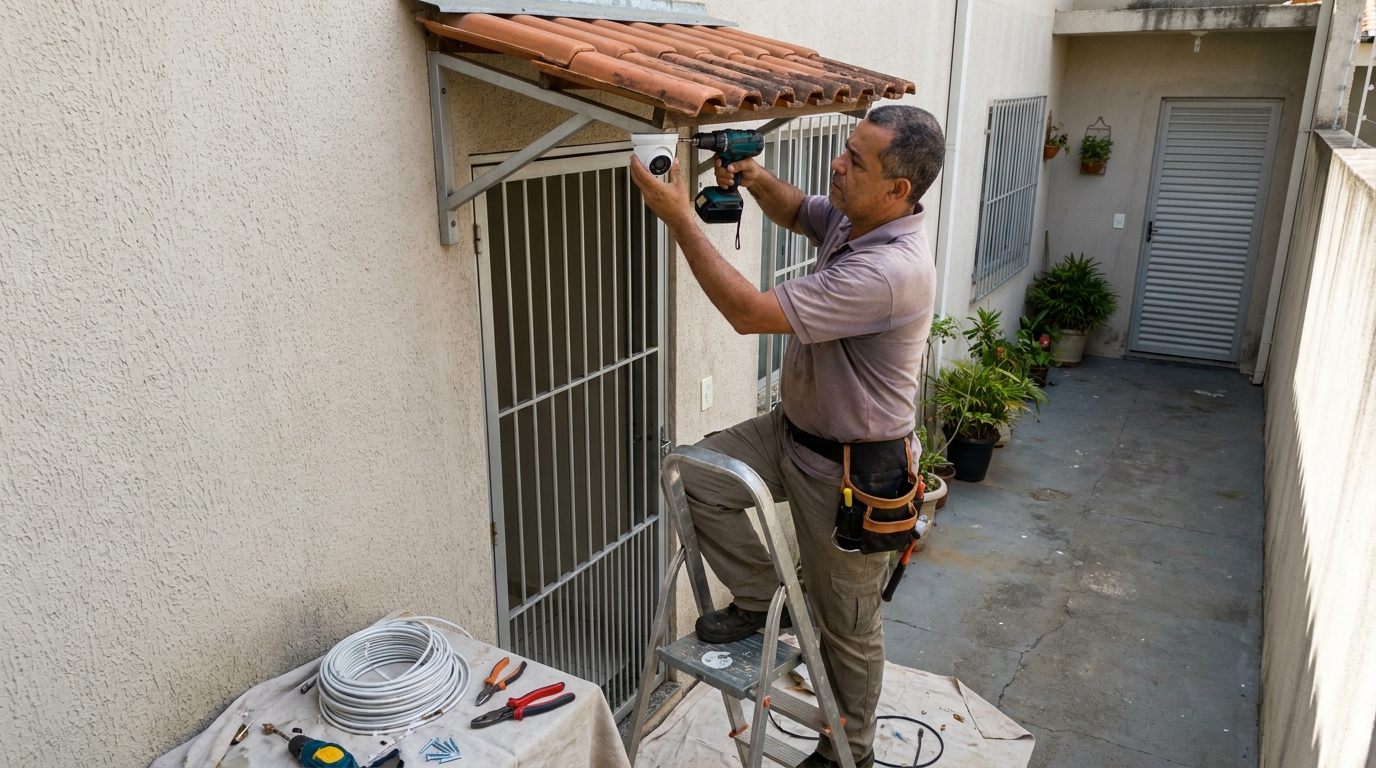 Eletricista instalando cameras de seguranca em São Luís‑MA